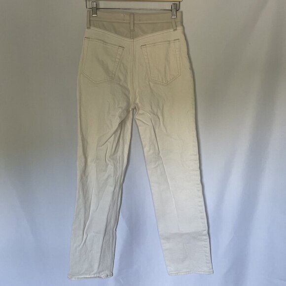 Abercrombie & Fitch white tan leather topped straight leg jeans size 29 cotton - Picture 5 of 6